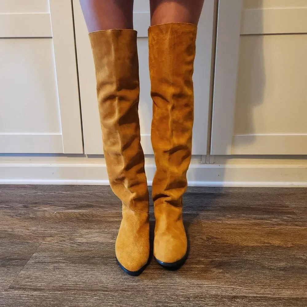 Women's Tan and Brown knee High Suede Boots Size 8.5